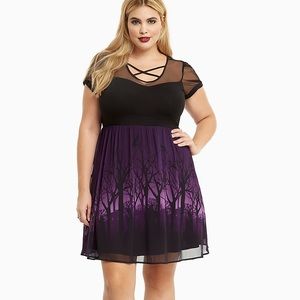 DISNEY VILLAINS FOREST BORDER PRINT SKATER DRESS